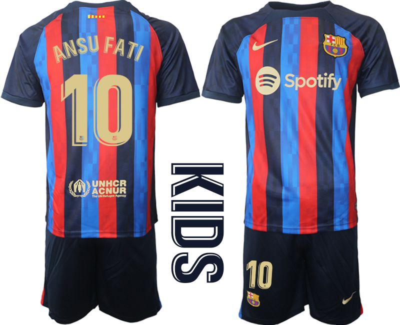 Cheap Youth 2022-2023 Club Barcelona home blue 10 Soccer Jersey